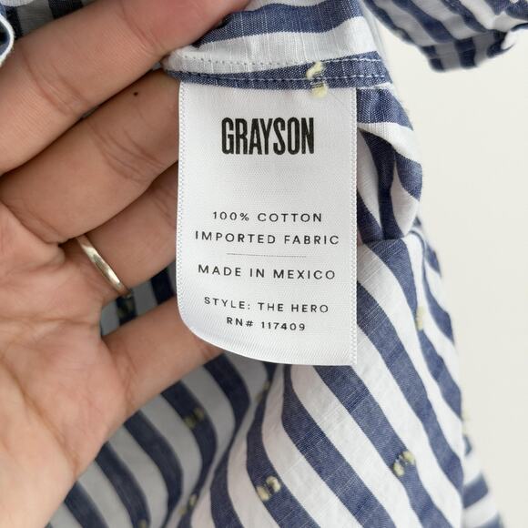 Grayson Frank & Eileen Shirt XS Blue Stripe The Hero Button Up Cotton Career - Picture 9 of 12